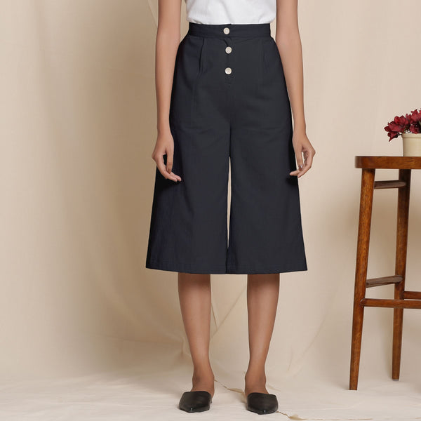 Front View of a Model wearing Warm Cotton Flannel Black Culottes