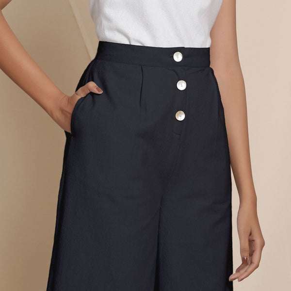 Front Detail of a Model wearing Warm Cotton Flannel Black Culottes