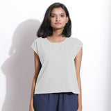 Front View of a Model wearing Warm Cotton Flannel Cloudy Grey Essential Top