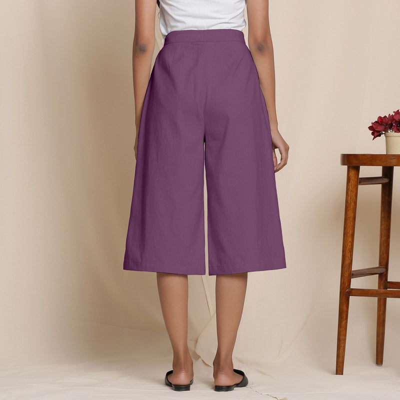 Back View of a Model wearing Warm Cotton Flannel Wine Culottes