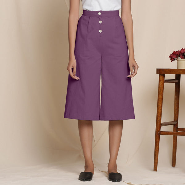 Front View of a Model wearing Warm Cotton Flannel Wine Culottes