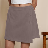 Front Detail of a Model wearing Warm Flannel Ash Grey Overlap Skirt