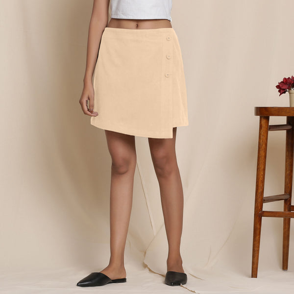 Front View of a Model wearing Warm Flannel Beige Overlap Skirt