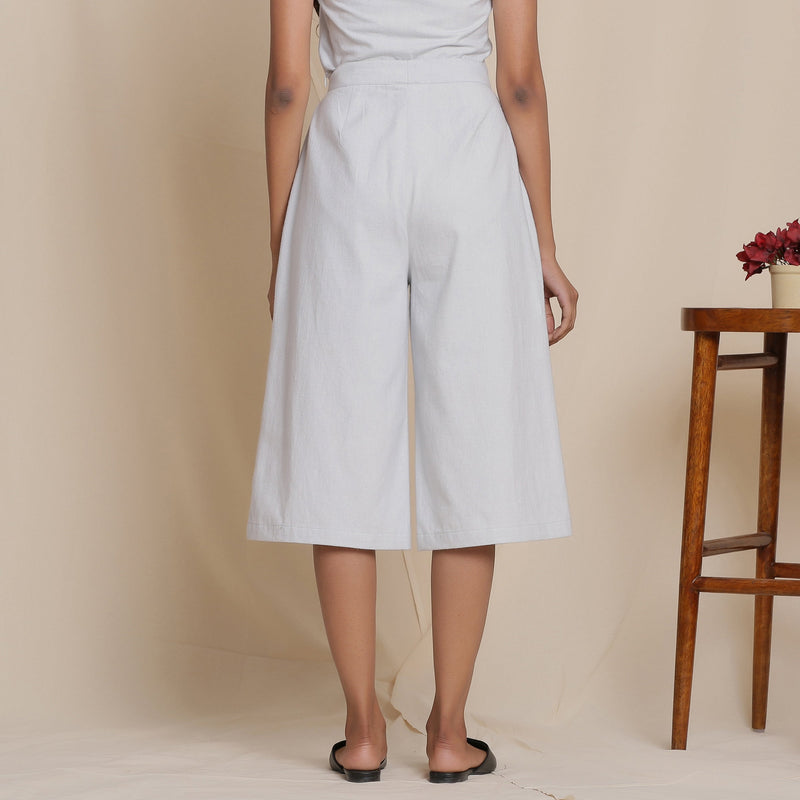Back View of a Model wearing Cloudy Grey Warm Cotton Flannel Mid-Rise Culottes