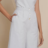 Front Detail of a Model wearing Cloudy Grey Warm Cotton Flannel Mid-Rise Culottes