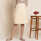 Front View of a Model wearing Warm Flannel Dusk Beige Pencil Skirt
