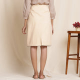 Back View of a Model wearing Warm Flannel Dusk Beige Pencil Skirt