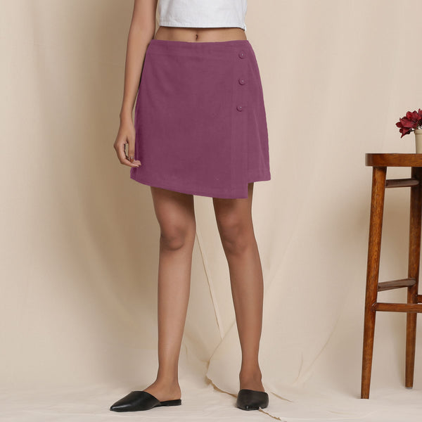 Front View of a Model wearing Warm Flannel Grape Wine Overlap Skirt