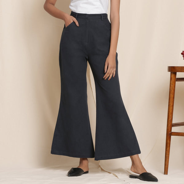 Front View of a Model wearing Moonlight Black Warm Cotton Flannel Bootcut Pant