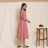Back View of a Model wearing Warm Flannel Pink and Flare Dress