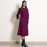 Right View of a Model wearing Warm Mulberry A-Line Frilled Cotton Skirt