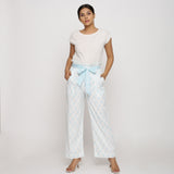 Front View of a Model wearing White Paisley Block Printed Paperbag Cotton Pant