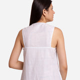 Front Back of a Model wearing White Block Printed Cotton Maxi Tunic Dress