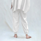 White Cotton Flax High-Rise Elasticated Jogger Pant