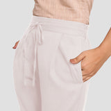Front Detail of a Model wearing White Cotton Flax Wide Legged Pant