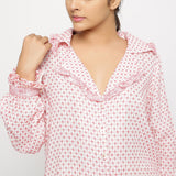 Front Detail of a Model wearing White Crinkled Cotton Button-Down Shirt