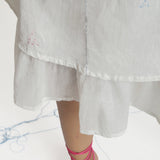 Close View of a Model wearing White Organic Cotton A-Line Knee Length Dress