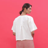 Back View of a Model wearing White Hand Embroidered Straight Top