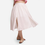Right View of a Model wearing White Mid-Rise Solid Flared Skirt