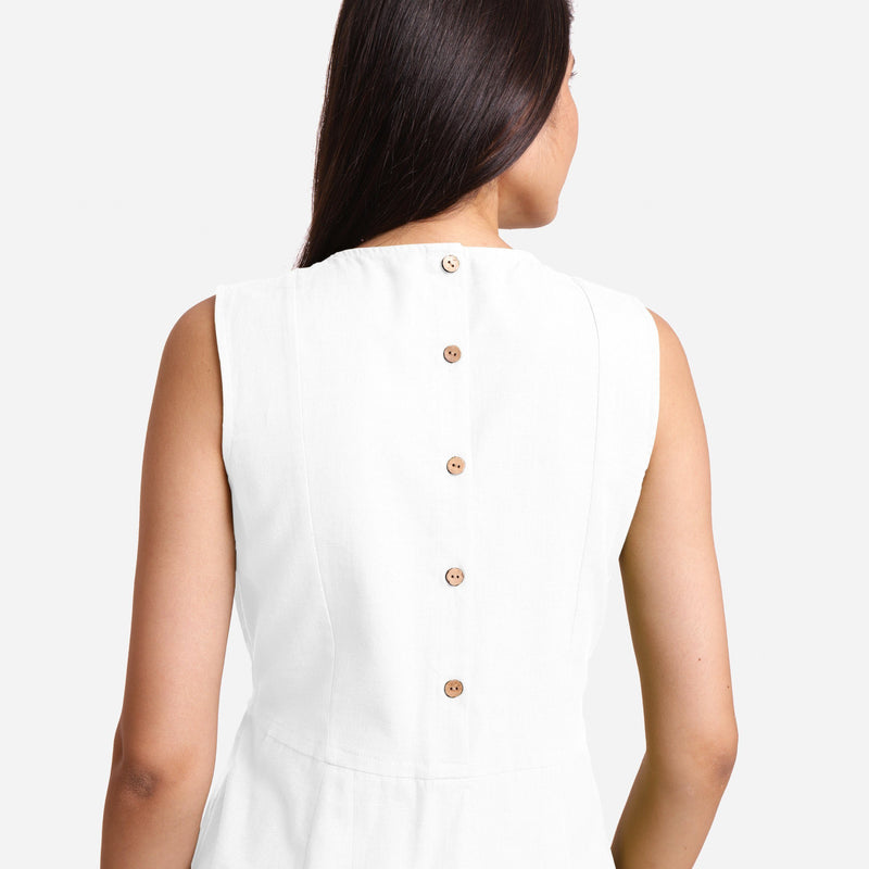 Back Detail of a Model wearing White Patch Pocket Round Neck Dress