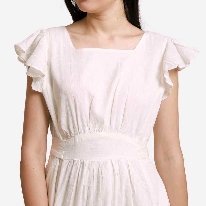 Front Detail of a Model wearing White Princess Line Backless Short Dress