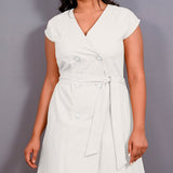 White Warm Cotton Flannel Button-Down A-Line Midi Dress