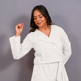 White Warm Cotton Flannel Double-Breasted Button-Down Shacket