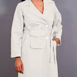 White Warm Cotton Flannel Midi Blazer Dress