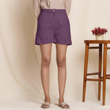 Front View of a Model wearing Wine 100% Cotton Flannel Warm High-Rise Shorts