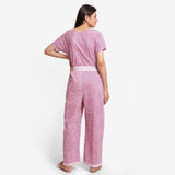 Back View of a Model wearing Wine Hand Block Print Straight Jumpsuit