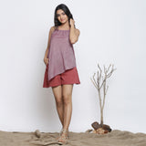 Front View of a Model wearing Wine Cotton Muslin Backless Handkerchief Top