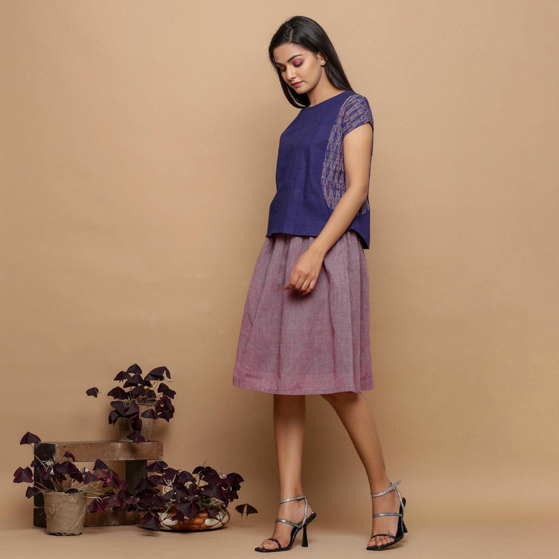 Left View of a Model wearing Wine Handspun Handwoven Paperbag Skirt