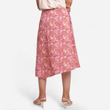 Back View of a Model wearing Wine Floral Block Printed Cotton Midi Slit Skirt