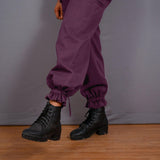 Wine Warm Cotton Flannel High-Rise  Convertible Jogger Cargo Pant