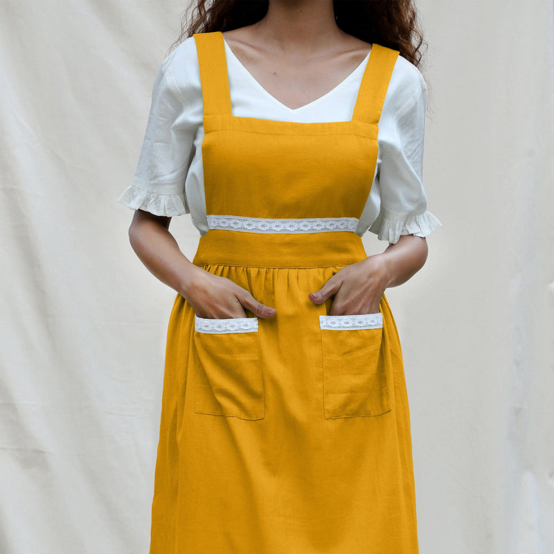 Yellow Cotton Flax Comfort Fit Apron