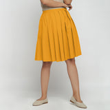 Front View of a Model wearing Yellow Cotton Flax Pleated Skirt