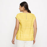 Back View of a Model wearing Yellow Hand Screen Printed 100% Cotton Top
