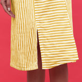 Close View of a Model wearing Yellow Hand Screen Printed A-Line Skirt