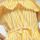 Front Detail of a Model wearing Yellow Hand-Screen Print Playsuit