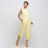 Right View of a Model wearing Yellow Hand Tie Dyed Straight Jumpsuit