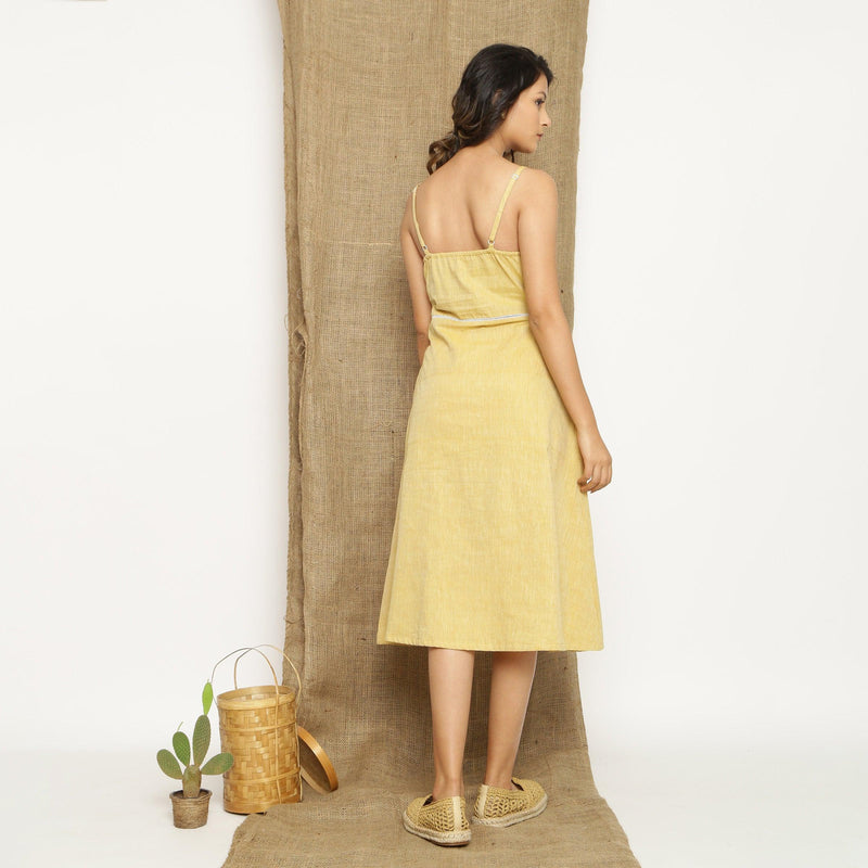 Yellow Handspun Cotton Lace Camisole Midi Dress