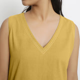 Front Detail of a Model wearing Yellow Handspun Cotton Vegetable Dyed Crop Top