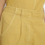 Close View of a Model wearing Yellow Mid Rise Vegetable Dyed Culottes