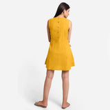 Back View of a Model wearing Yellow Patch Pocket Round Neck Dress