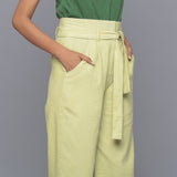 Front Detail of a Model wearing Yellow Pistachio Cotton Corduroy Pant