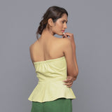 Back View of a Model wearing Yellow Pistachio Cotton Corduroy Tube Top
