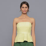 Front View of a Model wearing Yellow Pistachio Cotton Corduroy Tube Top