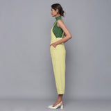 Left View of a Model wearing Yellow Pistachio Cotton Corduroy Dungaree