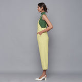 Left View of a Model wearing Yellow Pistachio Cotton Corduroy Dungaree