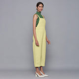 Right View of a Model wearing Yellow Pistachio Cotton Corduroy Dungaree